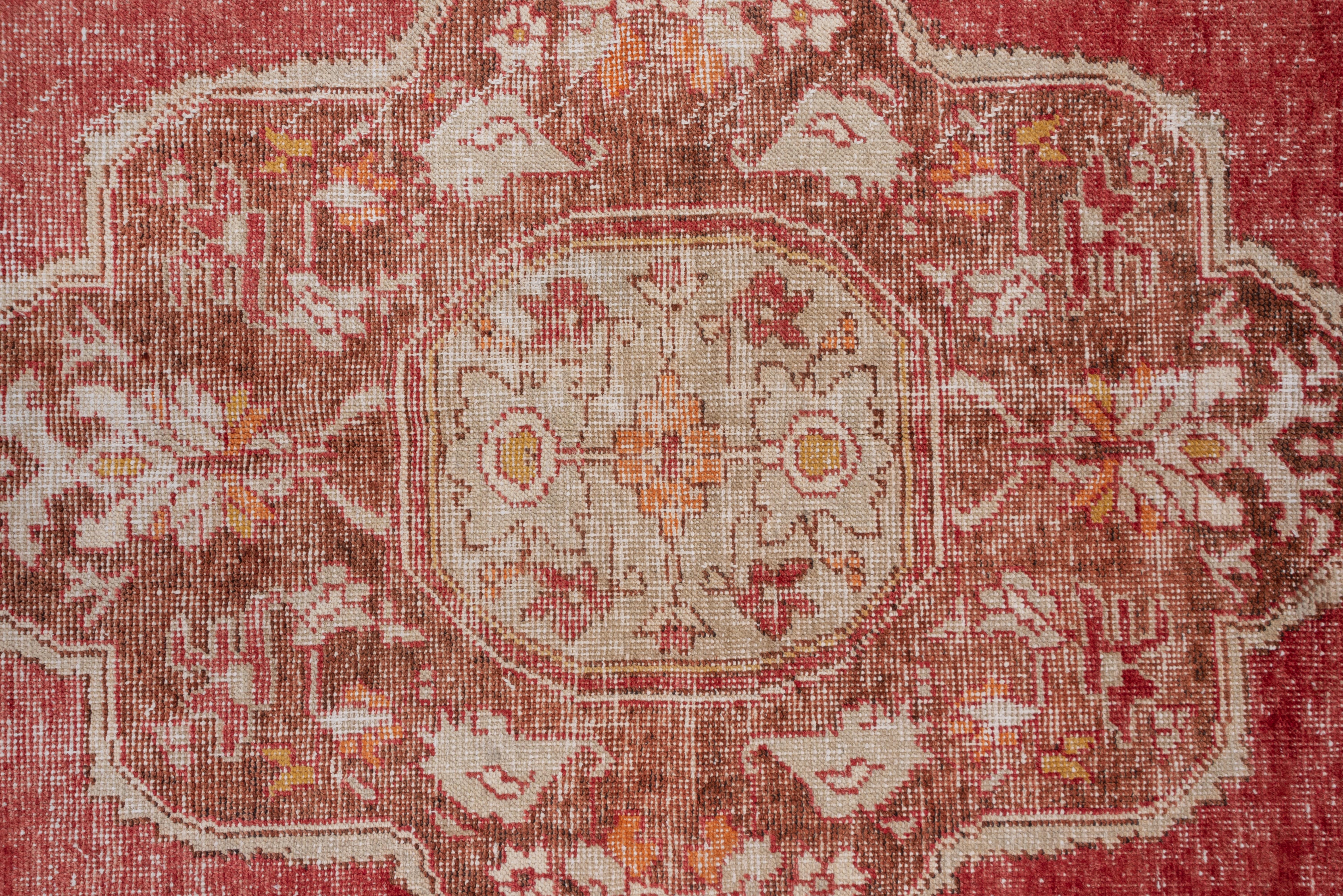 Wool Antique Turkish Oushak Rug, Red, Gray and Brown Field, Even Wear For Sale