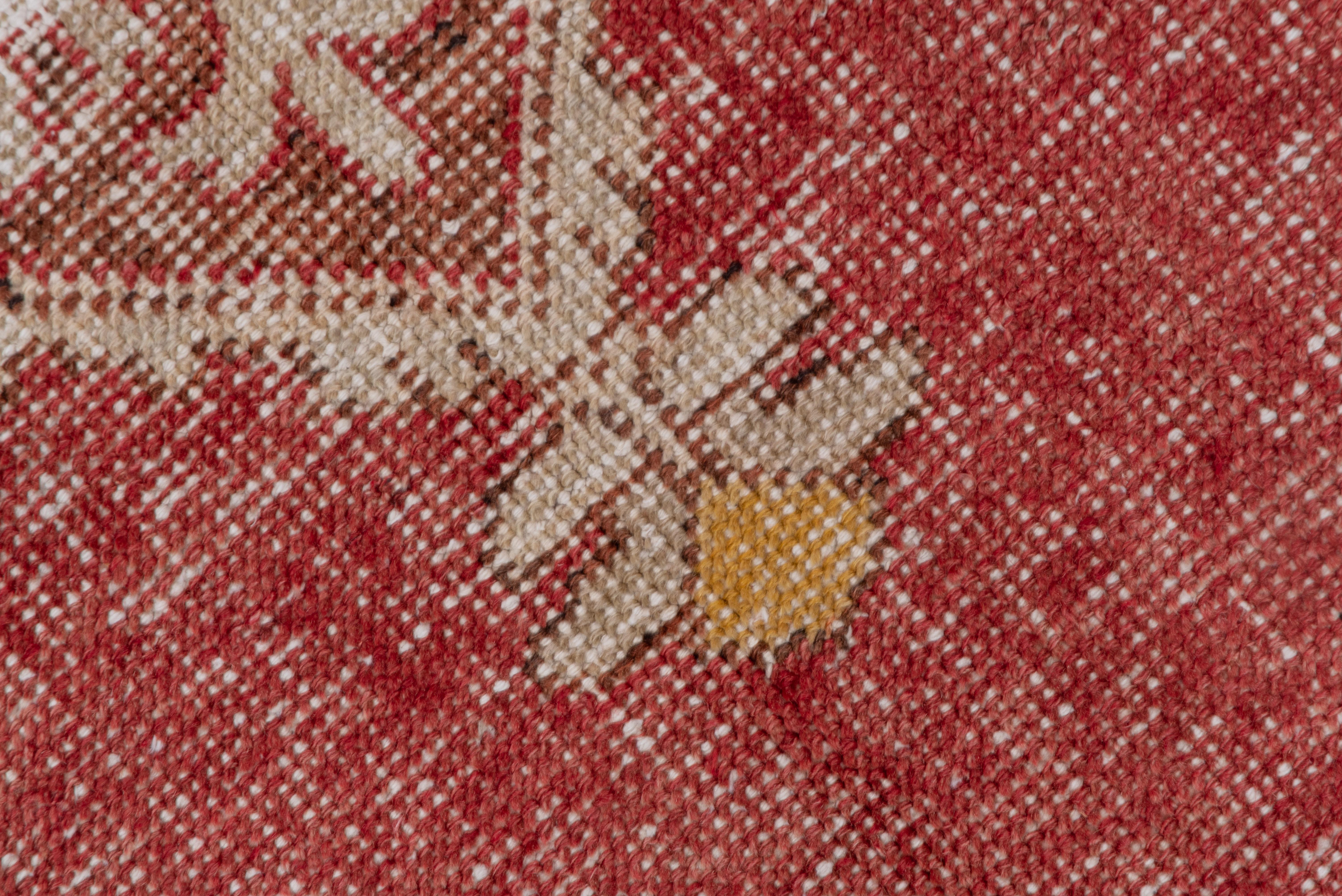 Antiker türkischer Oushak-Teppich, rot, grau und braun, mit Even Wear (Wolle) im Angebot