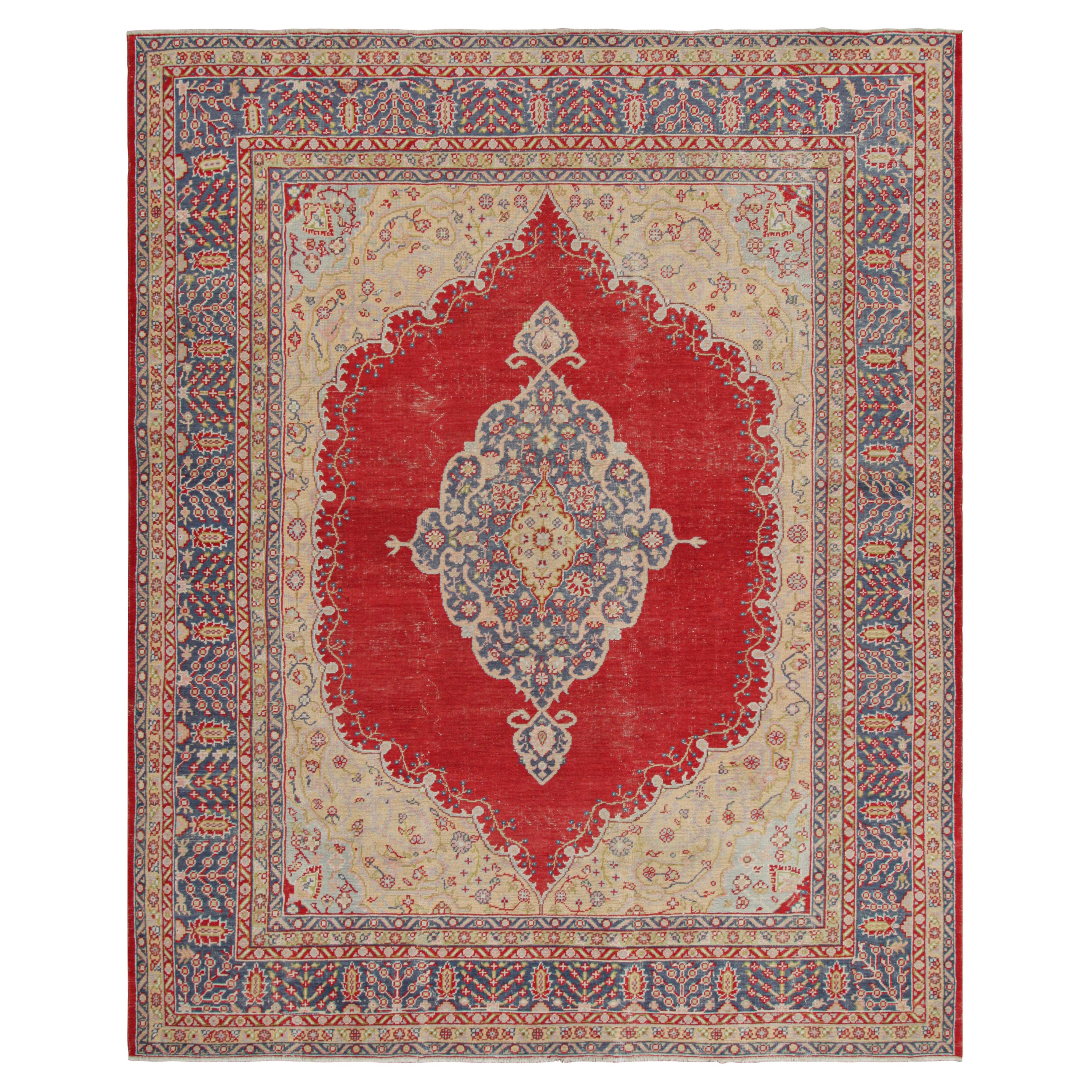 Antico tappeto turco Oushak, medaglione rosso e motivi floreali - Rug & Kilim