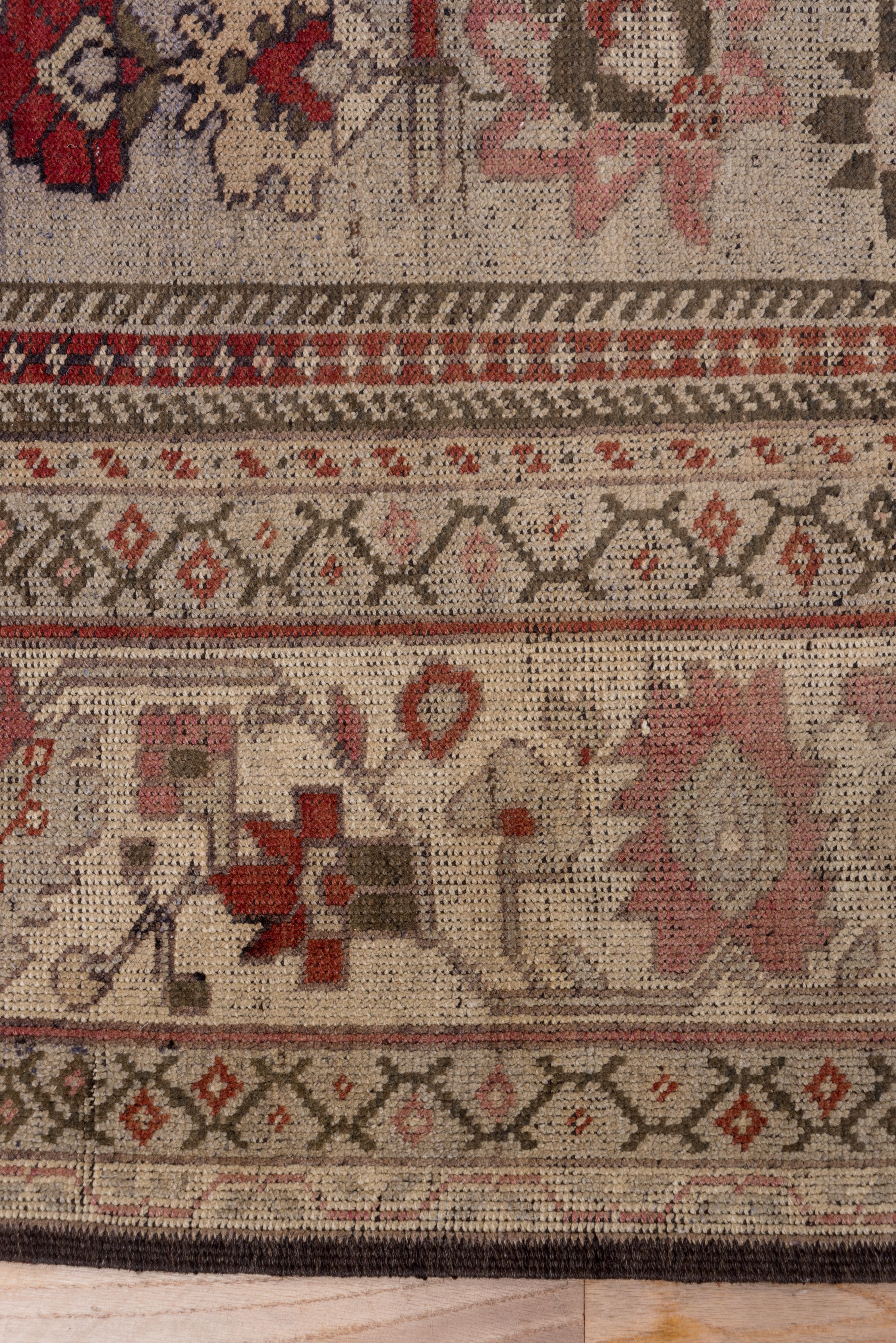 Antique Turkish Oushak Rug, Red Outer Field, Ecru Borders and Ecru Medallion For Sale 3