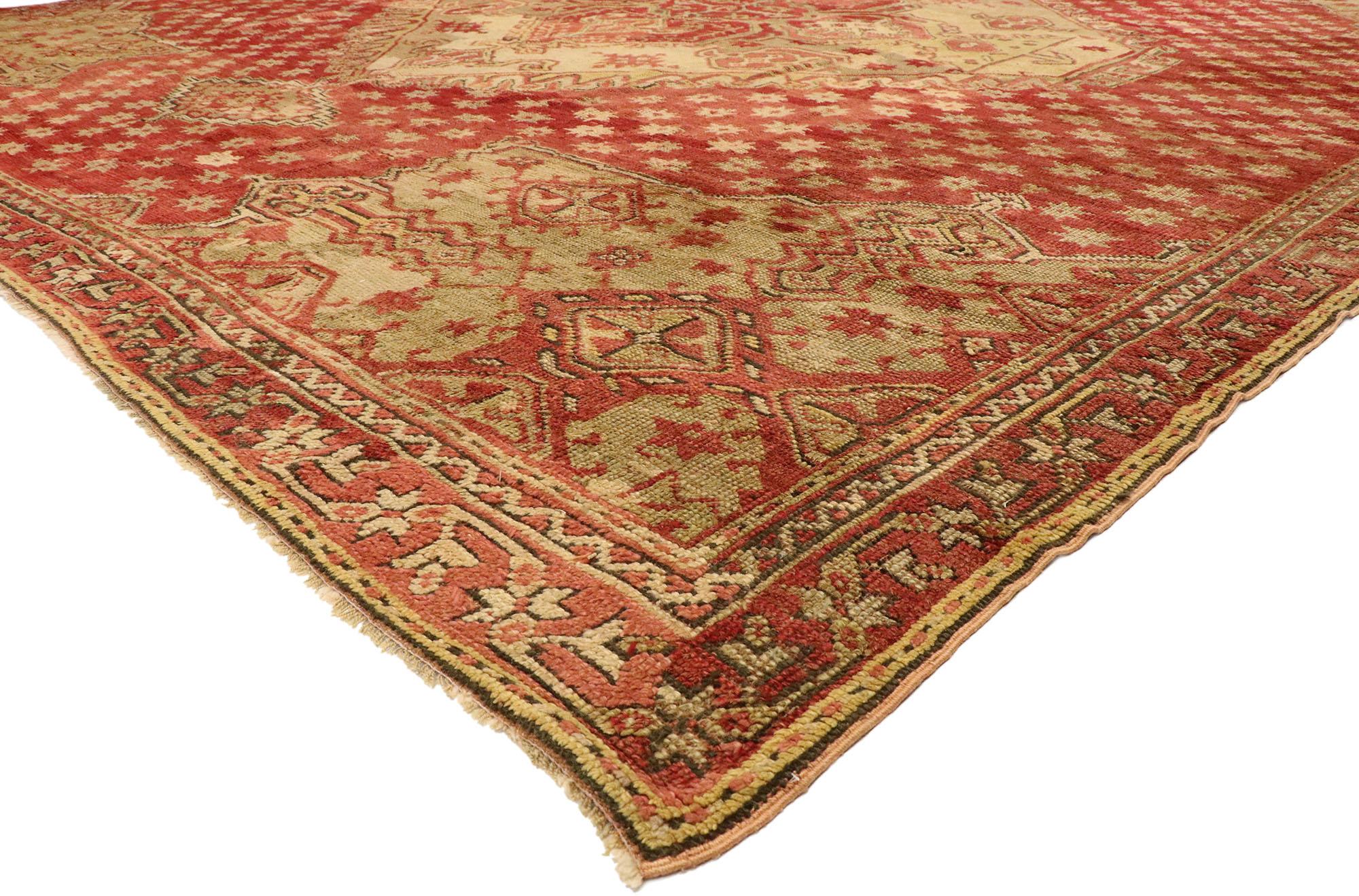 77477 Antique Turkish Oushak Rug, 14'00 x 16'03.
Step into a world where regal elegance meets the captivating allure of Wabi-Sabi in this hand knotted wool antique Turkish Oushak. Behold this magnificent antique Oushak rug, a true masterpiece that