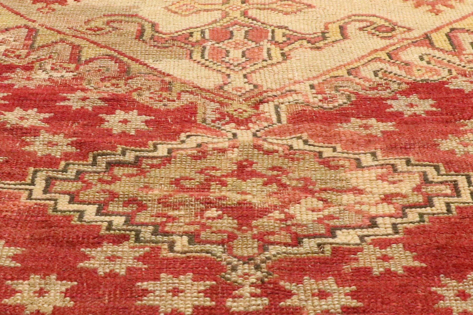 20th Century Antique Turkish Oushak Rug, Regal and Refined Meets Wabi-Sabi For Sale