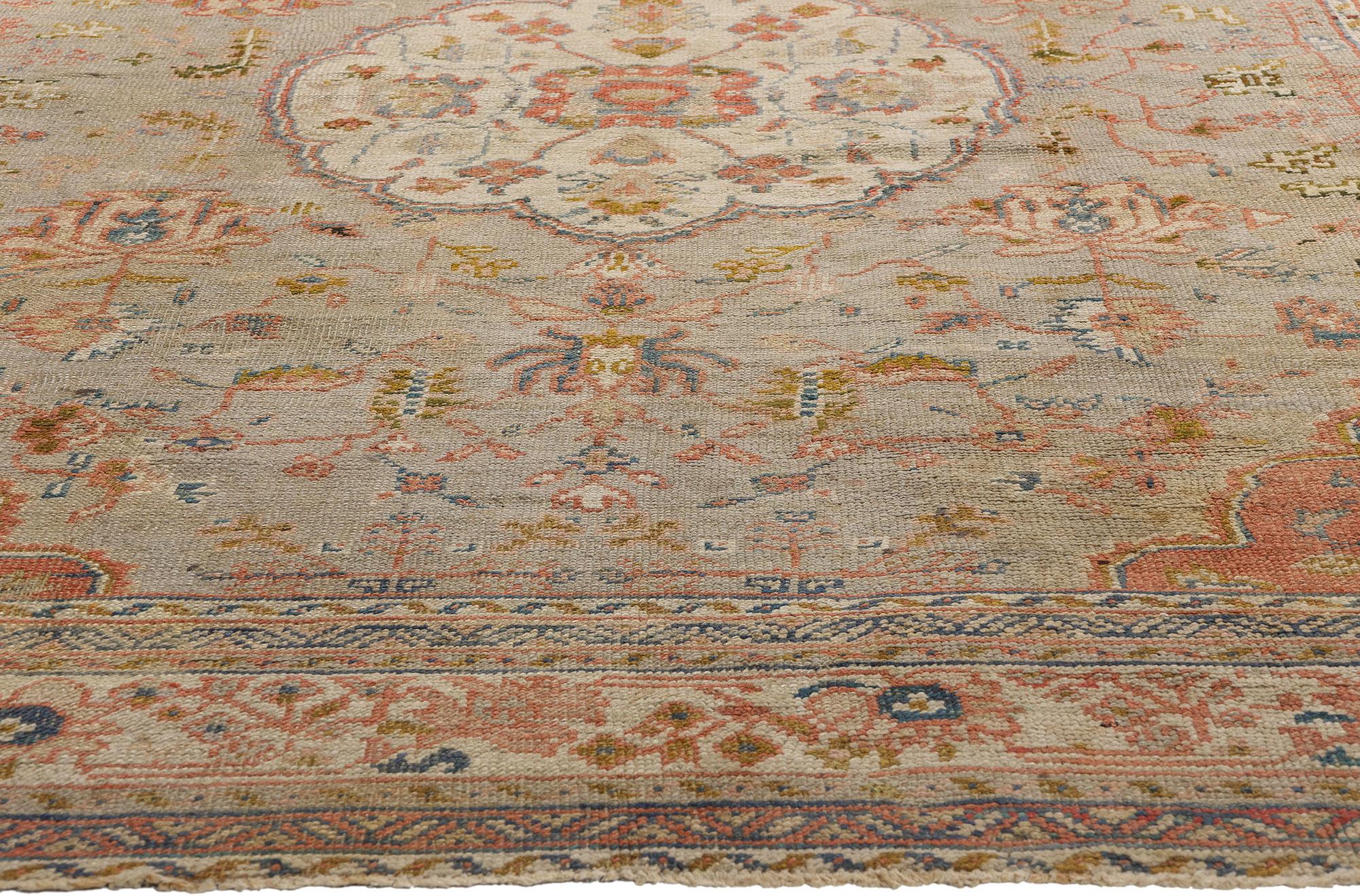 Hand-Knotted 1910's Turkish Oushak Carpet with Modern Style For Sale