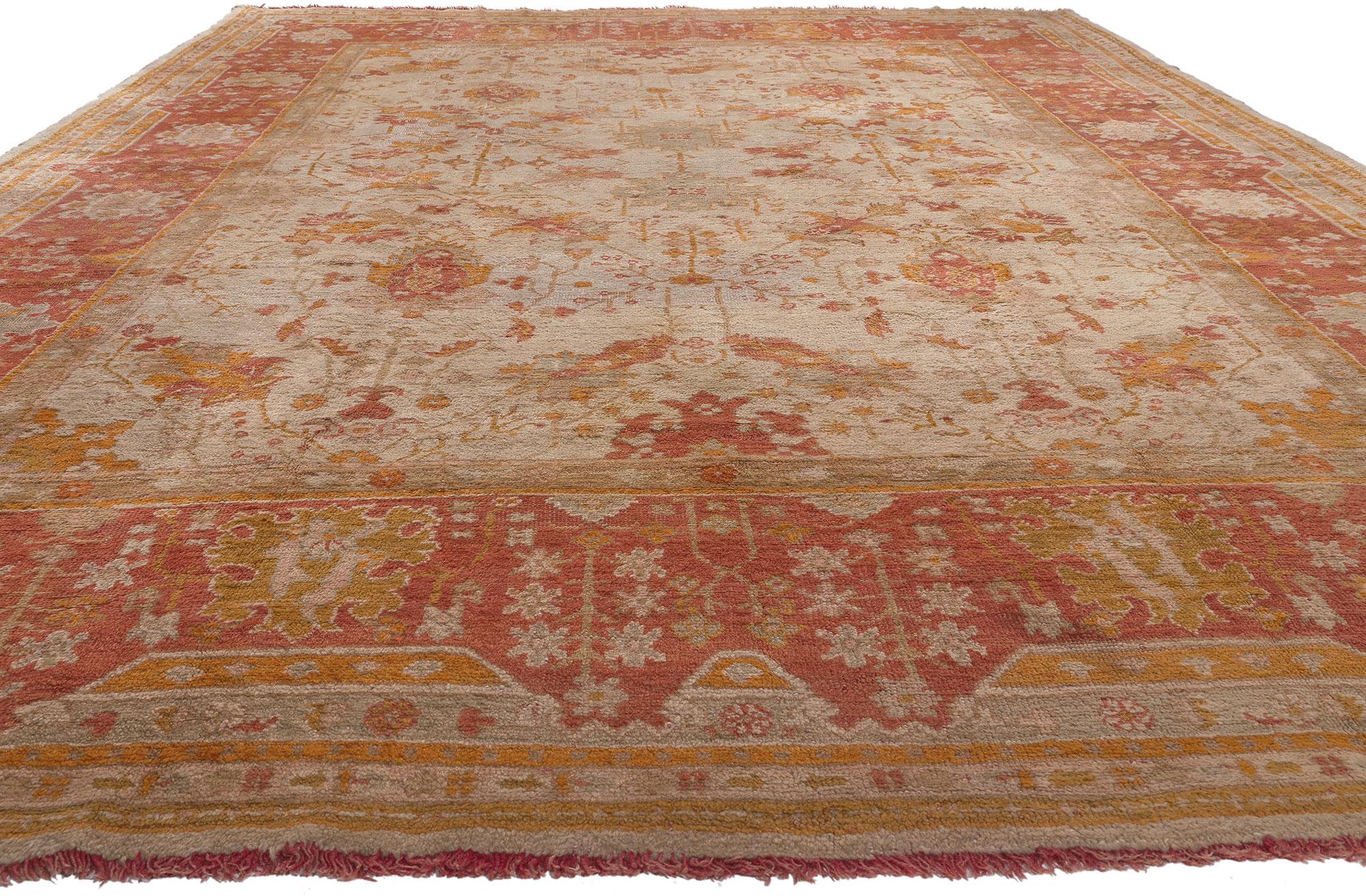 Hand-Knotted Antique Turkish Oushak Rug, Relaxed Familiarity Meets Understated Elegance For Sale