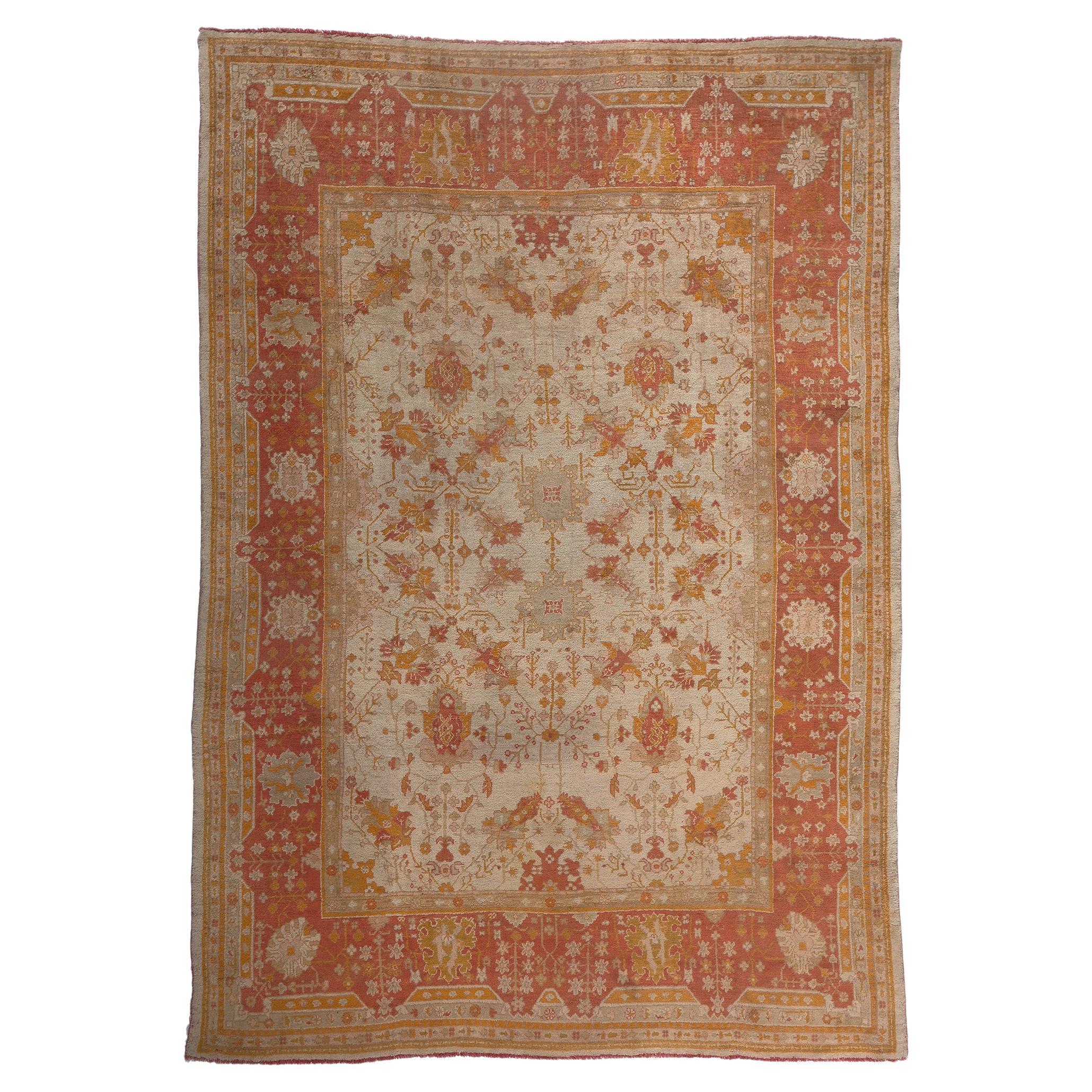 Antique Turkish Oushak Rug, Relaxed Familiarity Meets Understated Elegance For Sale