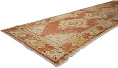 Antique Turkish Oushak Rug Runner in Traditional Medallion Style