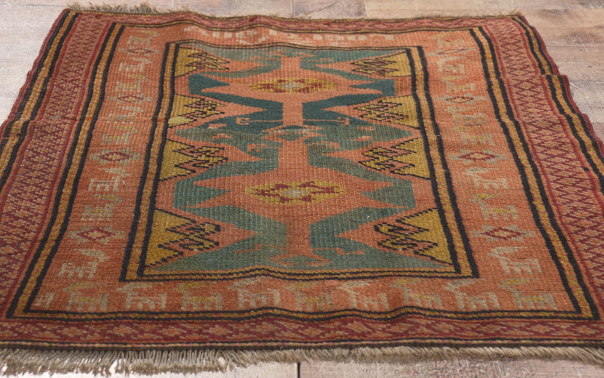Antique Turkish Oushak Rug, Signed and Dated In Distressed Condition For Sale In Dallas, TX