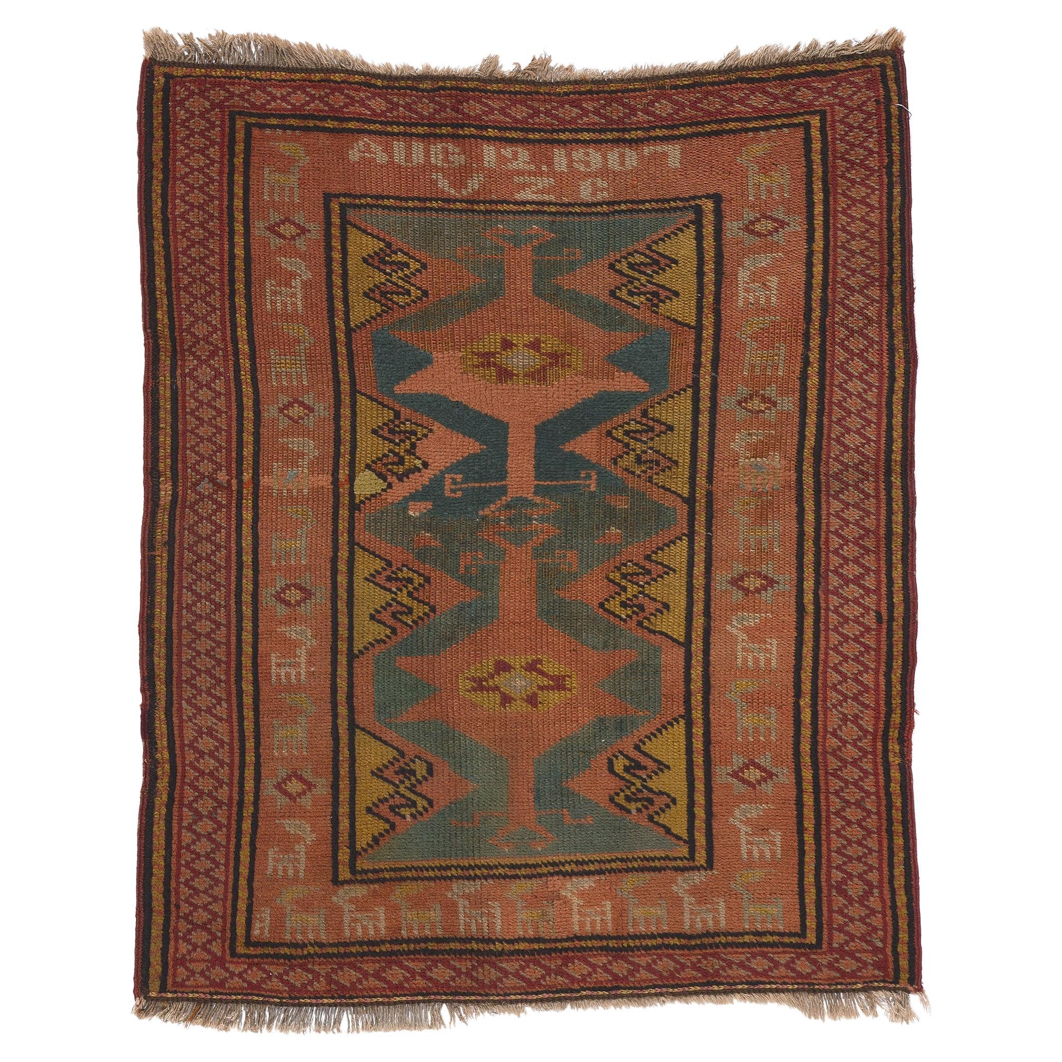 Tapis turc antique Oushak, signé et daté en vente