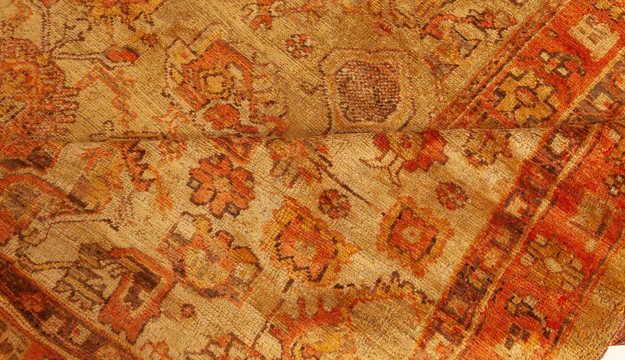 Fine antique Turkish Oushak beige, gold, green, orange rug (size Adjusted)
Size: 18'3