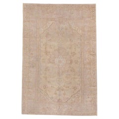 Vintage Turkish Oushak Rug with a Soft Palette, Light Purple and Pink Tones