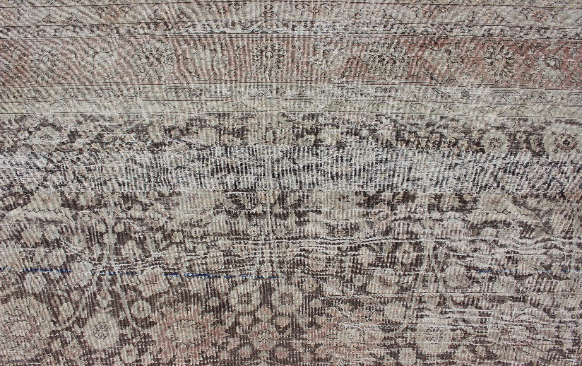 Antique Turkish Oushak Rug with All-Over Floral Design in Earth Tones For Sale 4