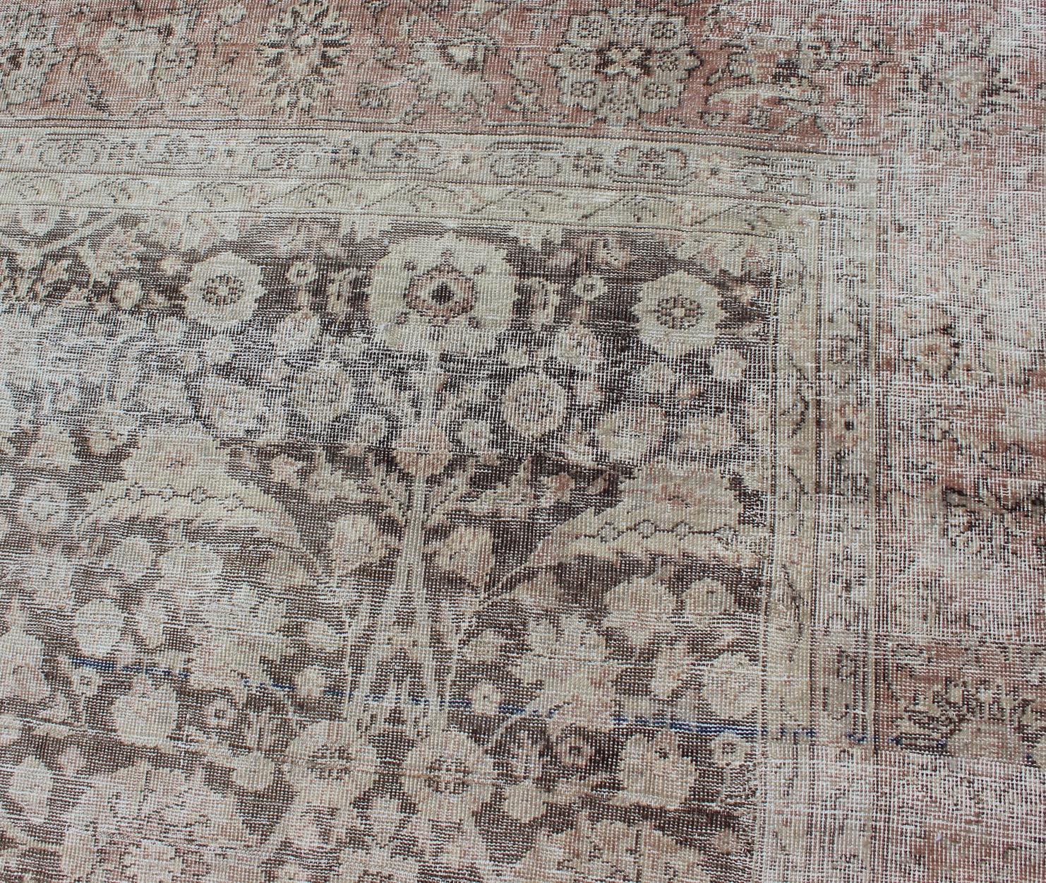 Antique Turkish Oushak Rug with All-Over Floral Design in Earth Tones For Sale 5