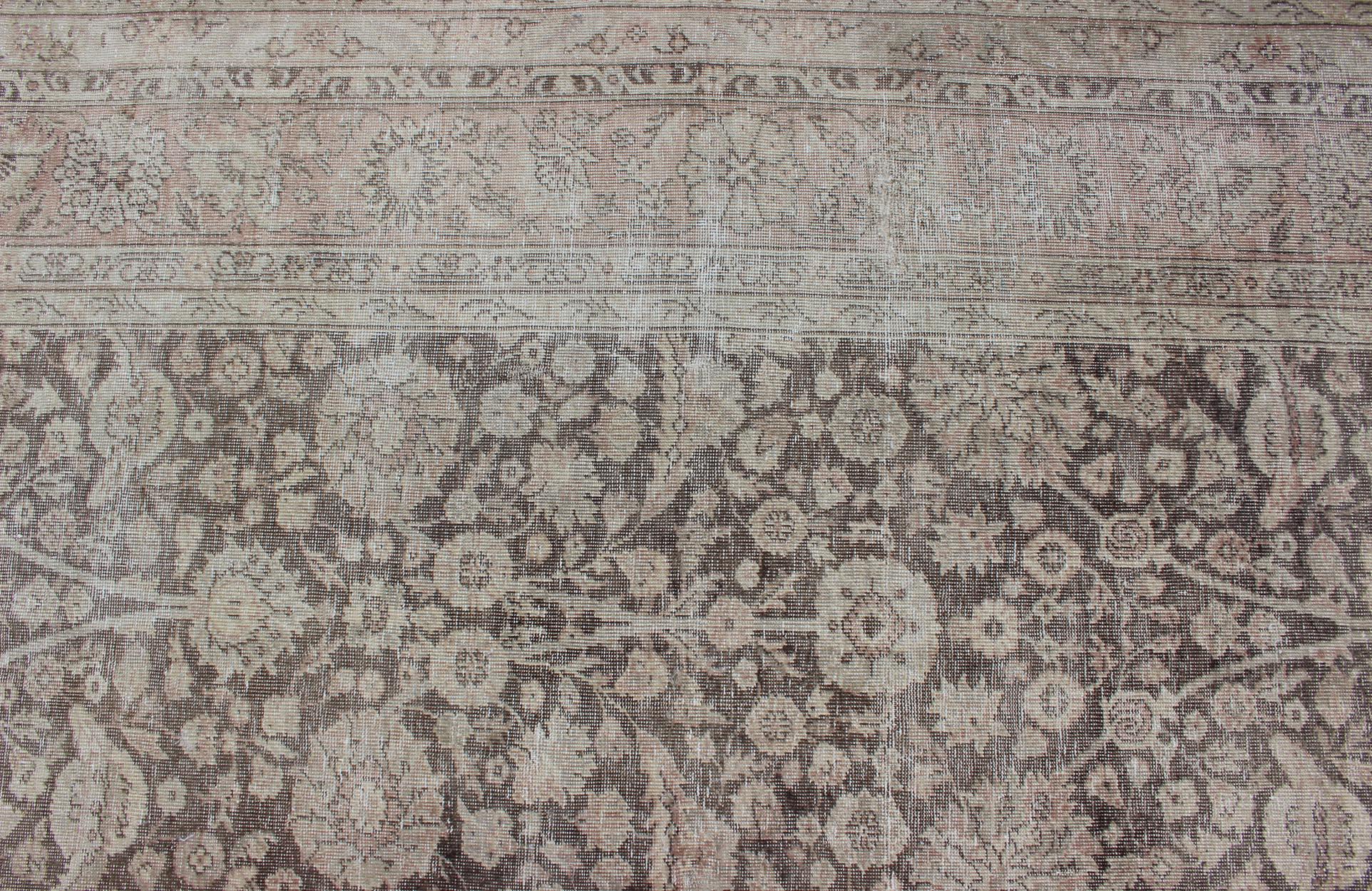 Antique Turkish Oushak Rug with All-Over Floral Design in Earth Tones For Sale 6
