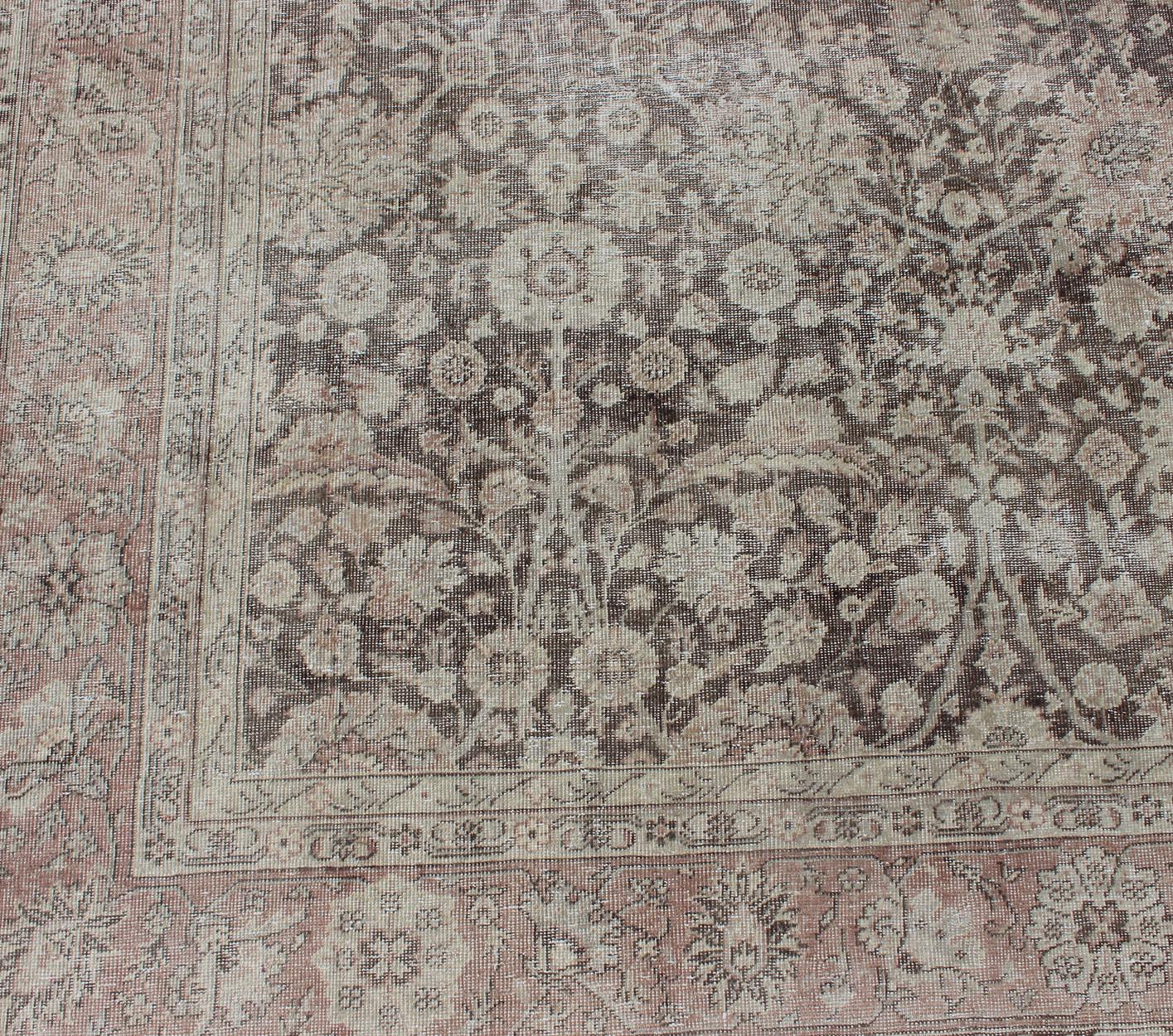 Antique Turkish Oushak Rug with All-Over Floral Design in Earth Tones For Sale 7