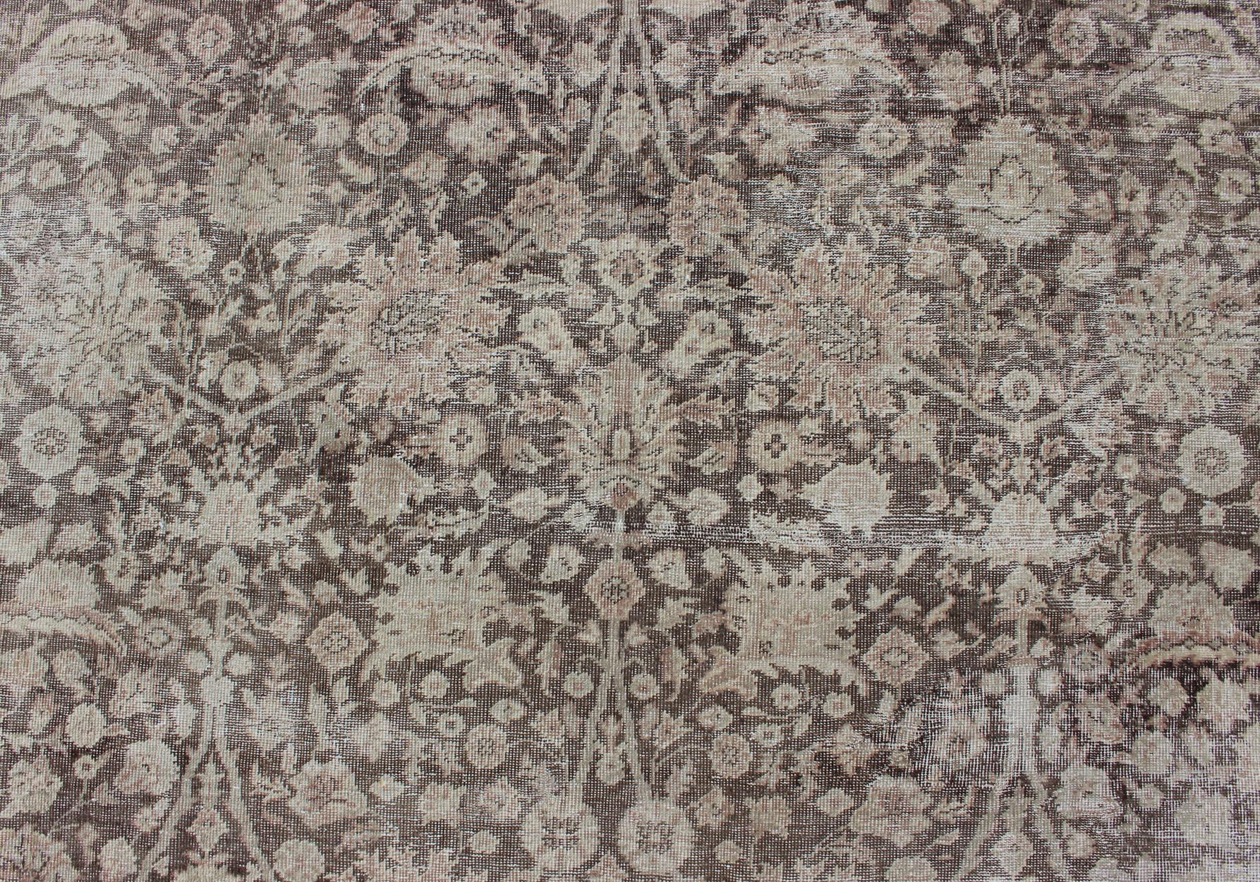 Antique Turkish Oushak Rug with All-Over Floral Design in Earth Tones For Sale 9