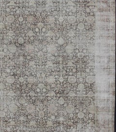 Antique Turkish Oushak Rug with All-Over Floral Design in Earth Tones