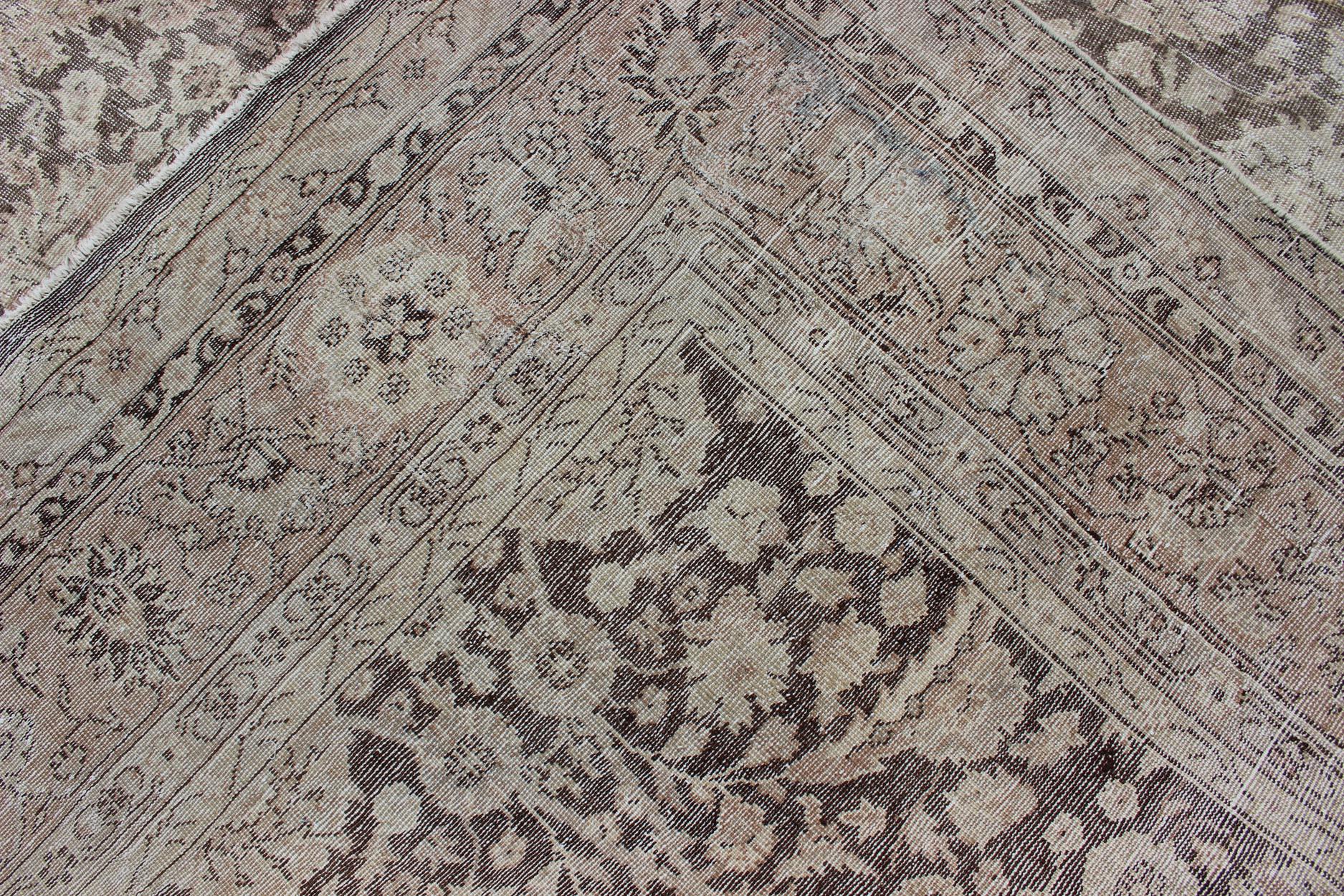 20th Century Antique Turkish Oushak Rug with All-Over Floral Design in Earth Tones For Sale