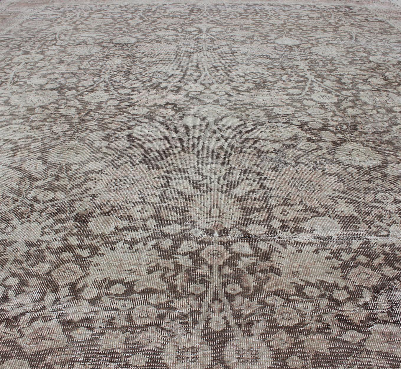 Antique Turkish Oushak Rug with All-Over Floral Design in Earth Tones For Sale 2