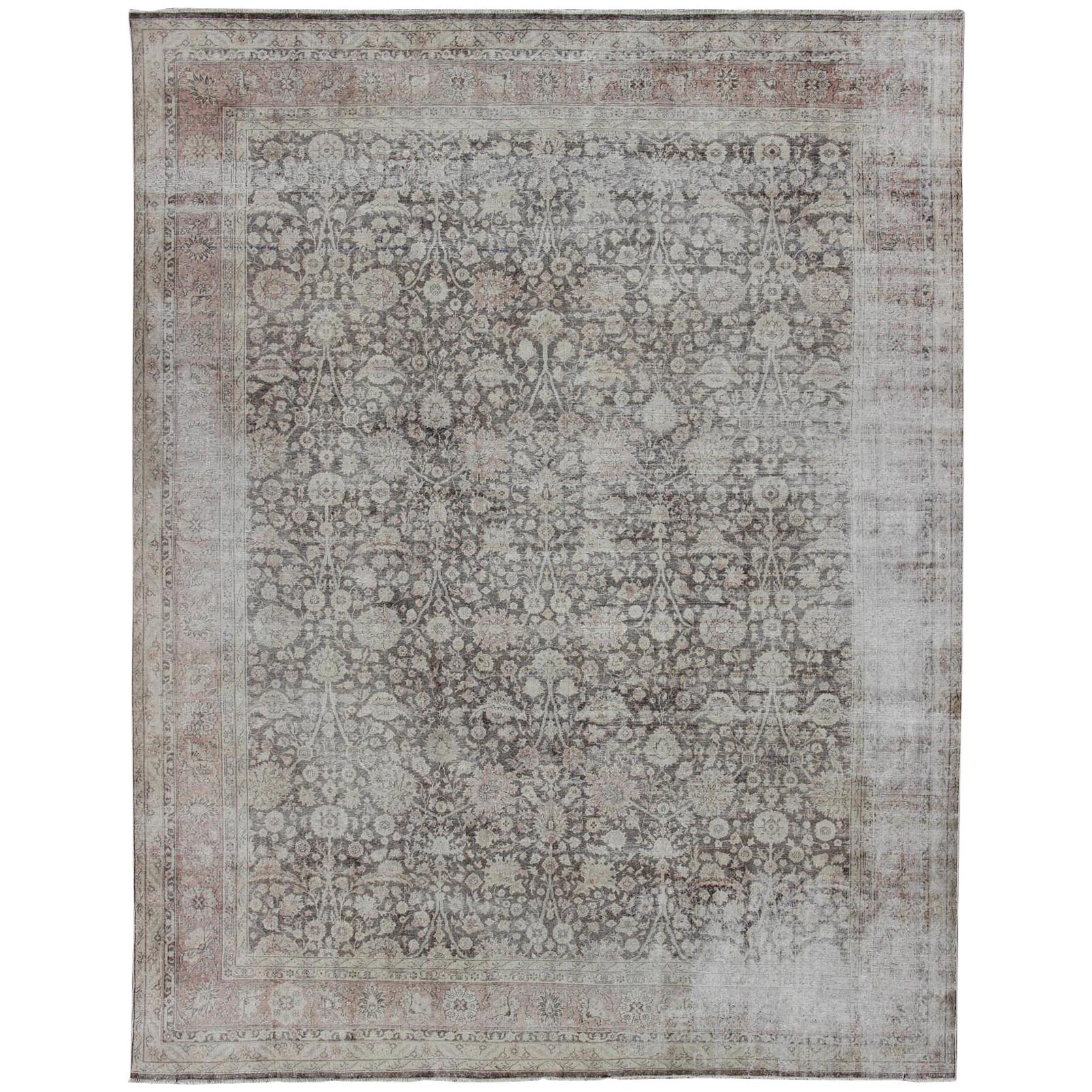 Antique Turkish Oushak Rug with All-Over Floral Design in Earth Tones For Sale