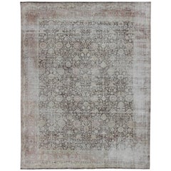 Antique Turkish Oushak Rug with All-Over Floral Design in Earth Tones