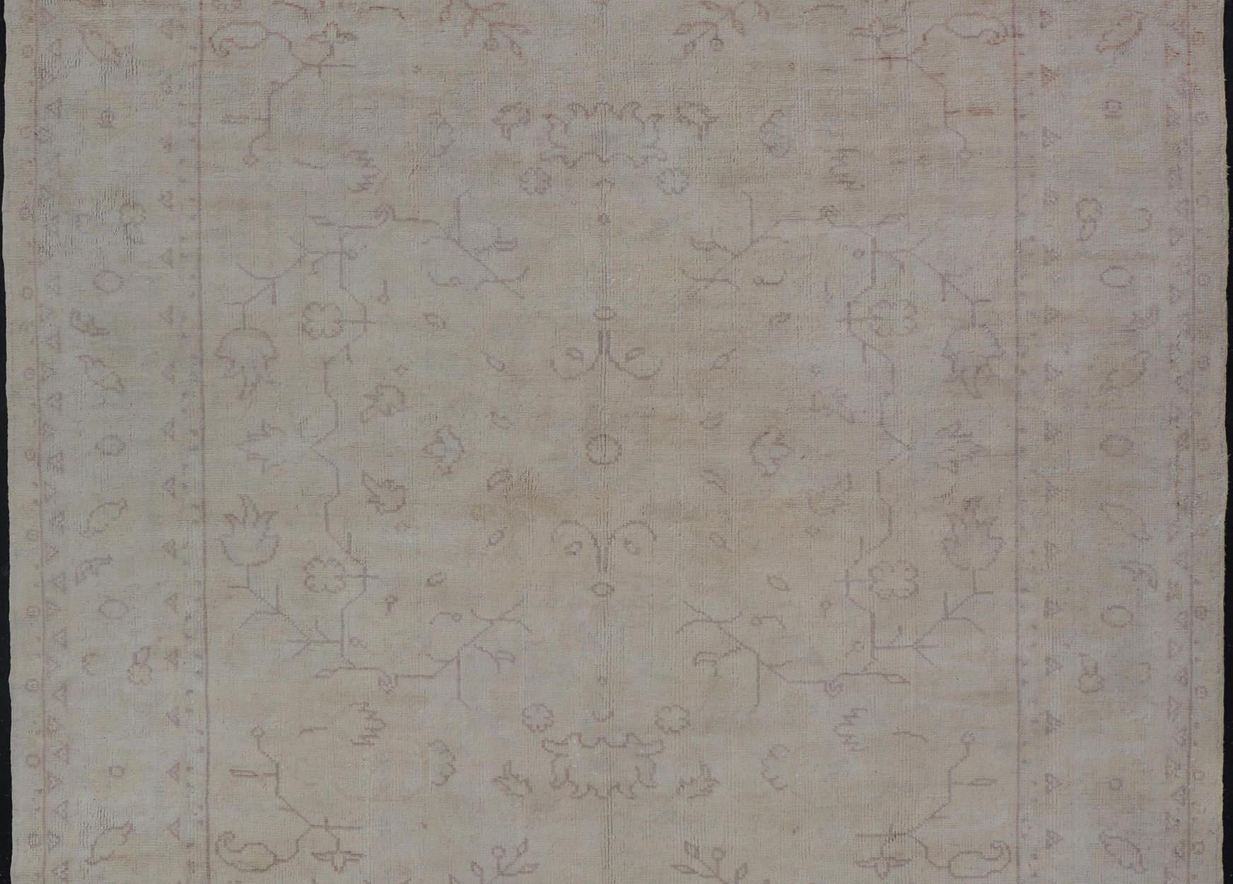 Antique Turkish Oushak Rug with all Over Design in White and Muted Design For Sale 5