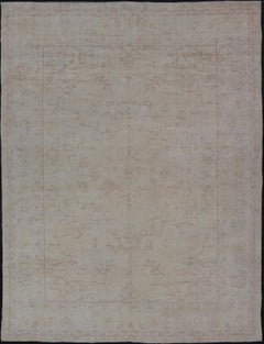 Antique Turkish Oushak Rug with all Over Design in White and Muted Design