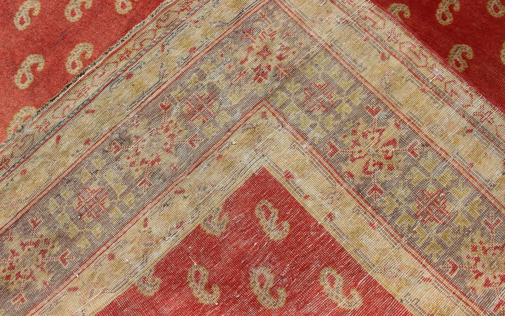 Antique Turkish Oushak Rug with All-Over Design with Red, Light Green and Gold For Sale 10