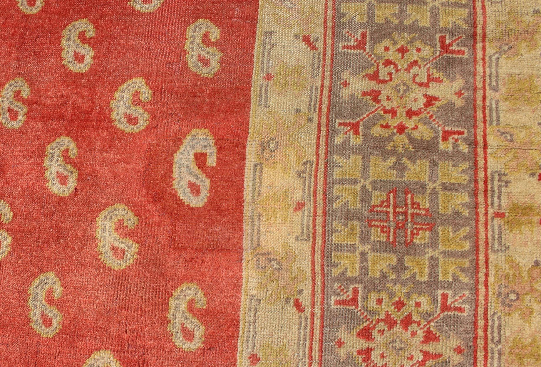 Antique Turkish Oushak Rug with All-Over Design with Red, Light Green and Gold For Sale 2