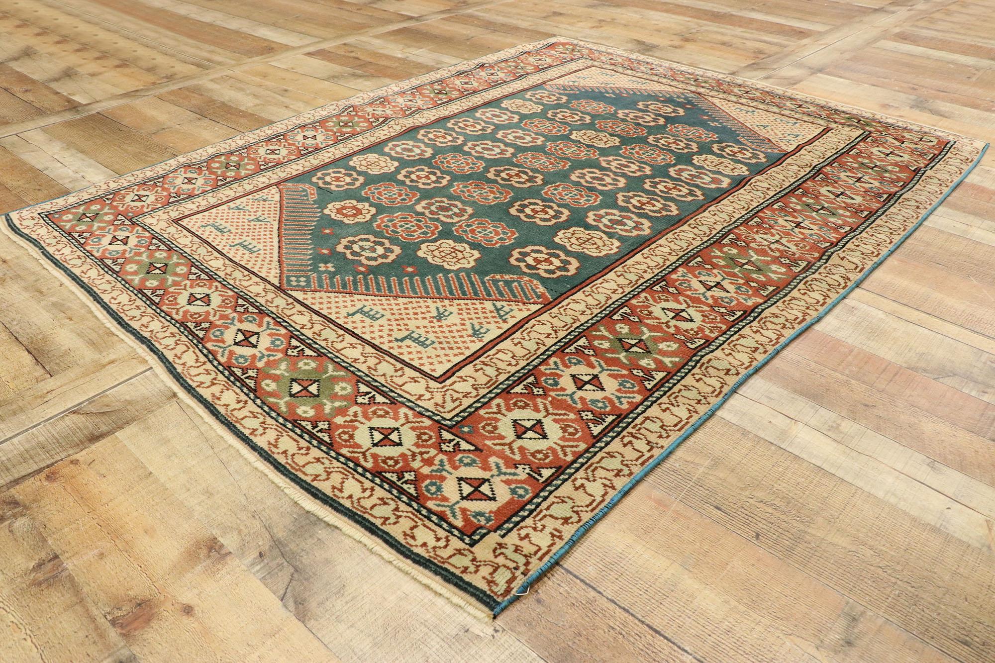 20th Century Antique Turkish Oushak Rug with American Colonial Style For Sale
