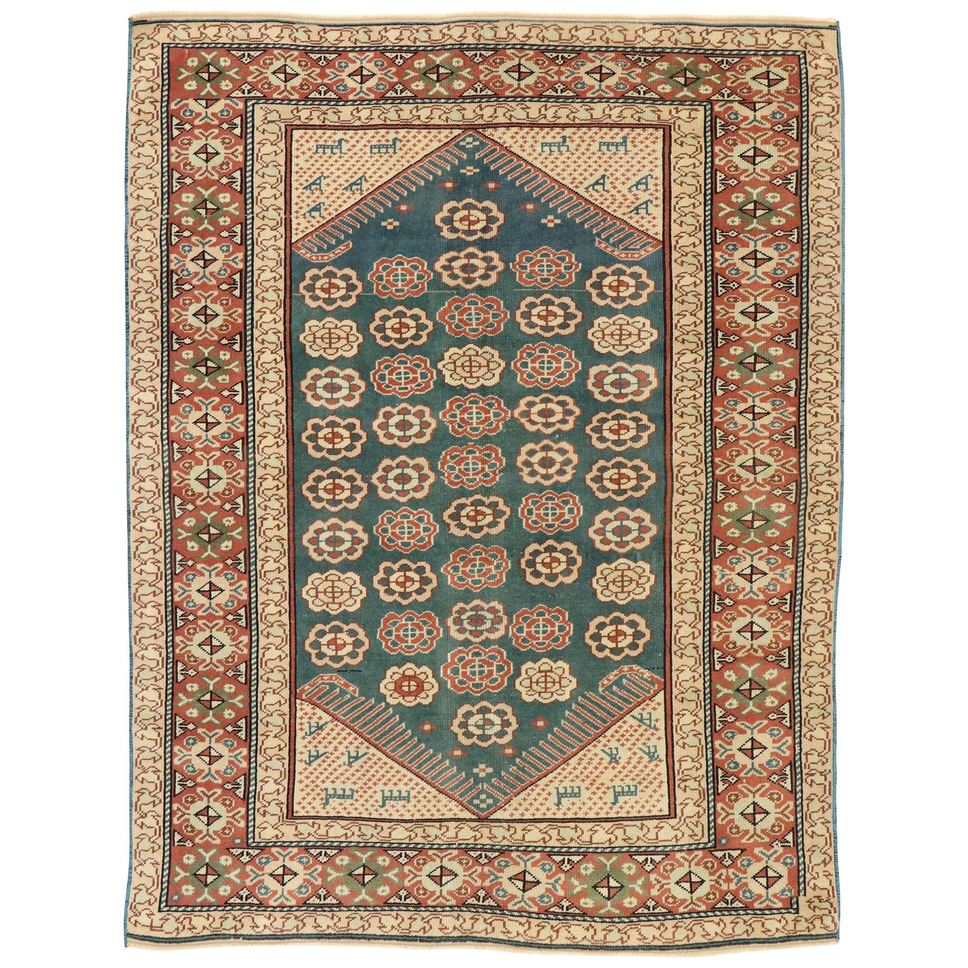 Antique Turkish Oushak Rug with American Colonial Style For Sale