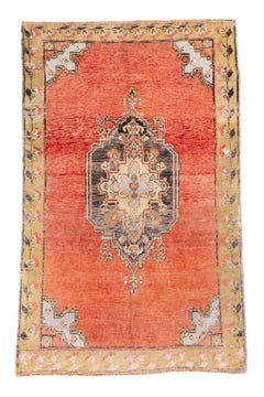 Antique Turkish Oushak Rug with Central Medallion in Soft Charcoal & Apricot