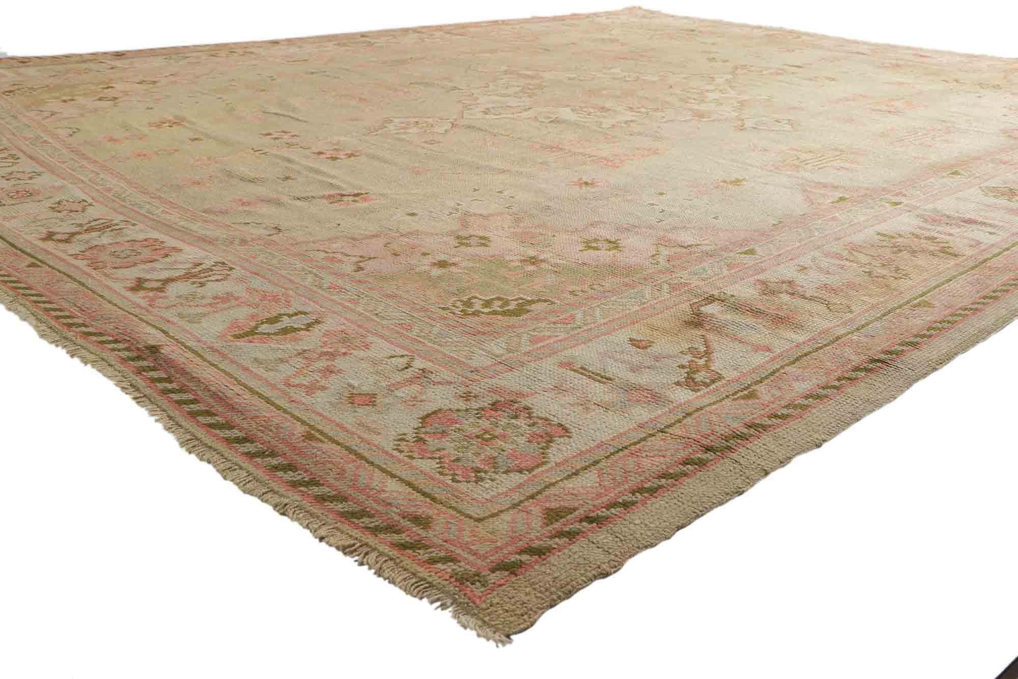 73571 Antique Turkish Oushak Rug with English Country Charm, 10'01 x 13'01.
From climbing roses and topiaries to toile and tea, this hand-knotted wool antique Turkish Oushak rug can go cozy casual chic or chateau manor formal with its English