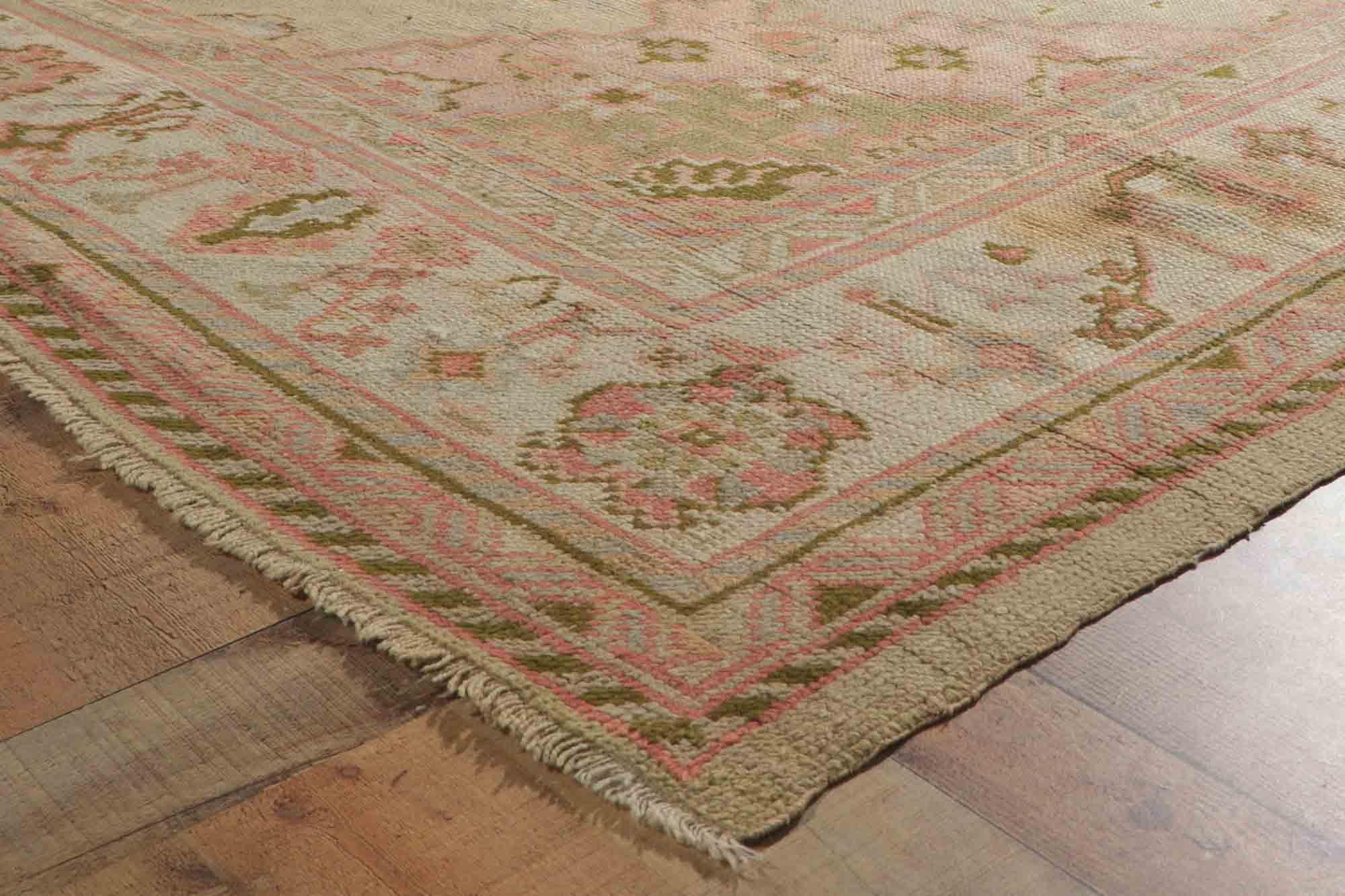 Antique Turkish Oushak Rug with English Country Charm For Sale 1