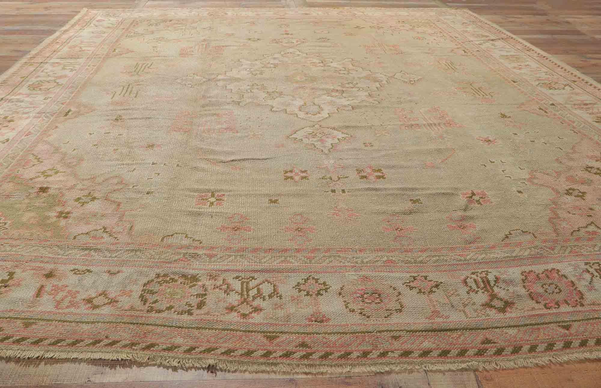Antique Turkish Oushak Rug with English Country Charm For Sale 2