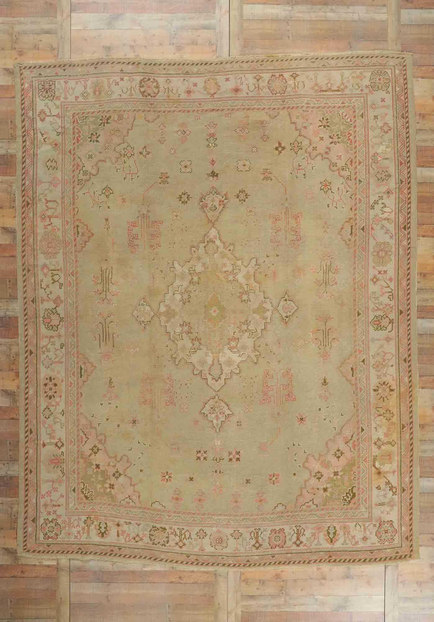 Antique Turkish Oushak Rug with English Country Charm For Sale 3