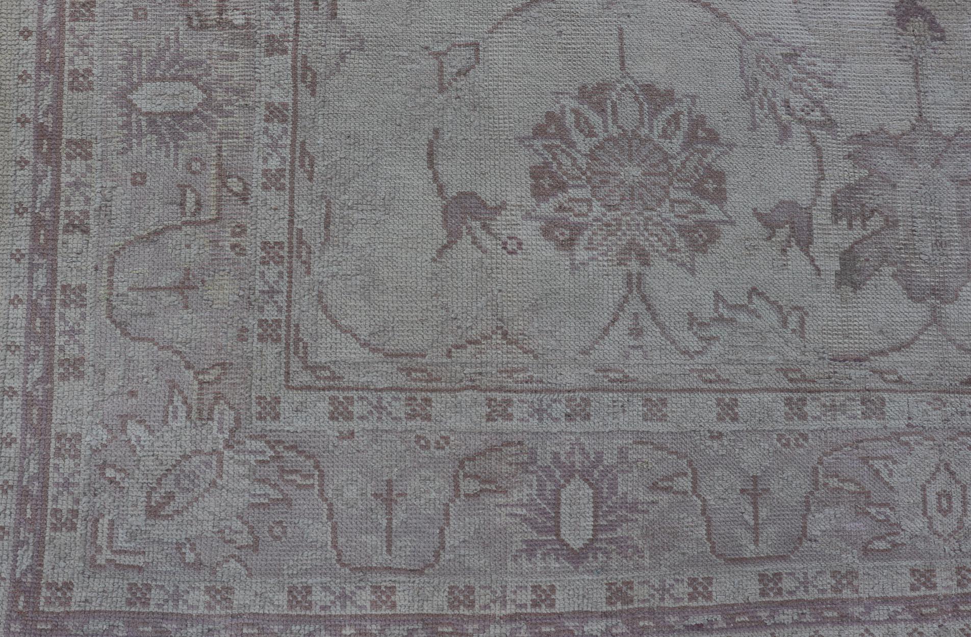 Antique Turkish Oushak Rug with Floral Patterns in Cream and Neutral Colors  For Sale 4