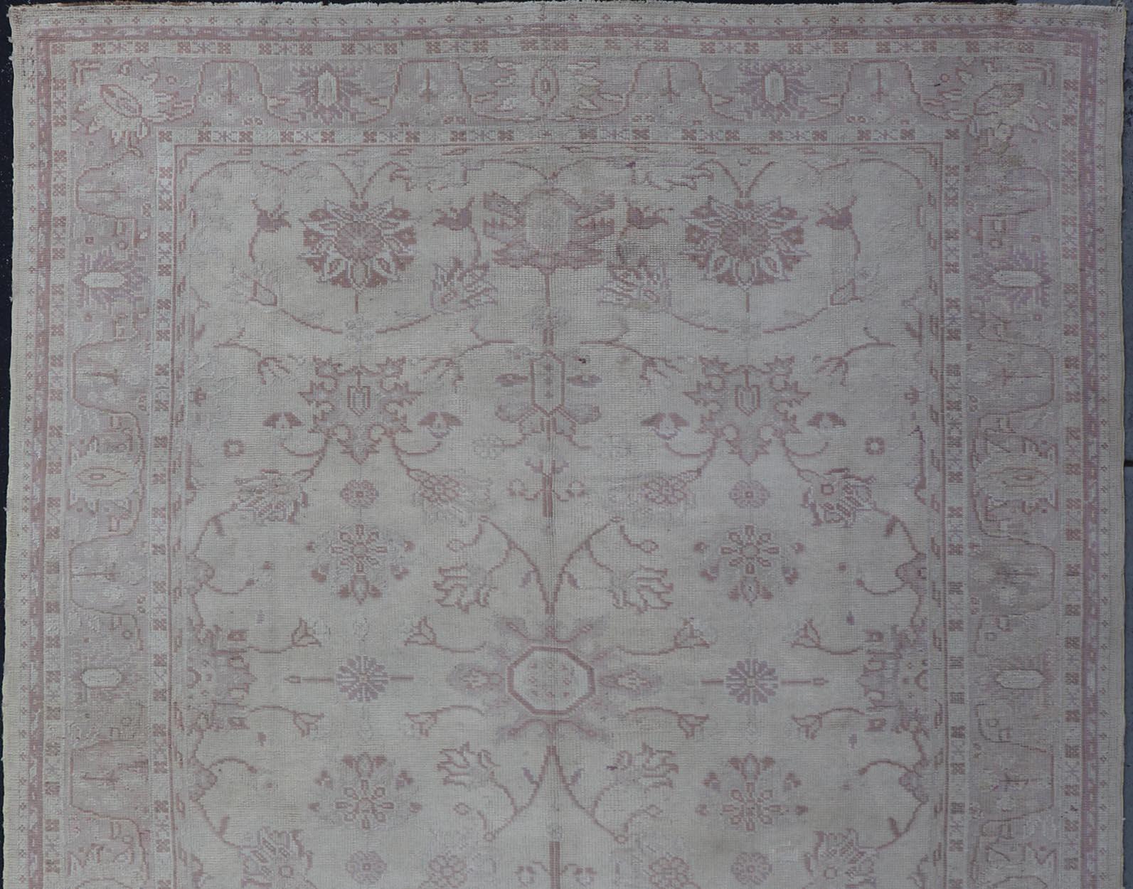 Antique Turkish Oushak Rug with Floral Patterns in Cream and Neutral Colors  For Sale 7