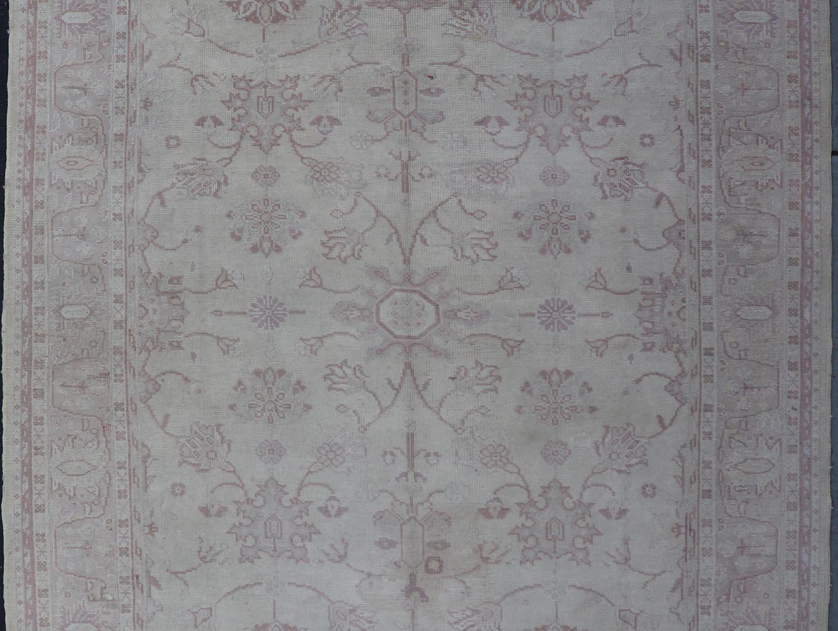 Antique Turkish Oushak Rug with Floral Patterns in Cream and Neutral Colors  For Sale 8