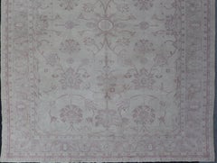 Antique Turkish Oushak Rug with Floral Patterns in Cream and Neutral Colors