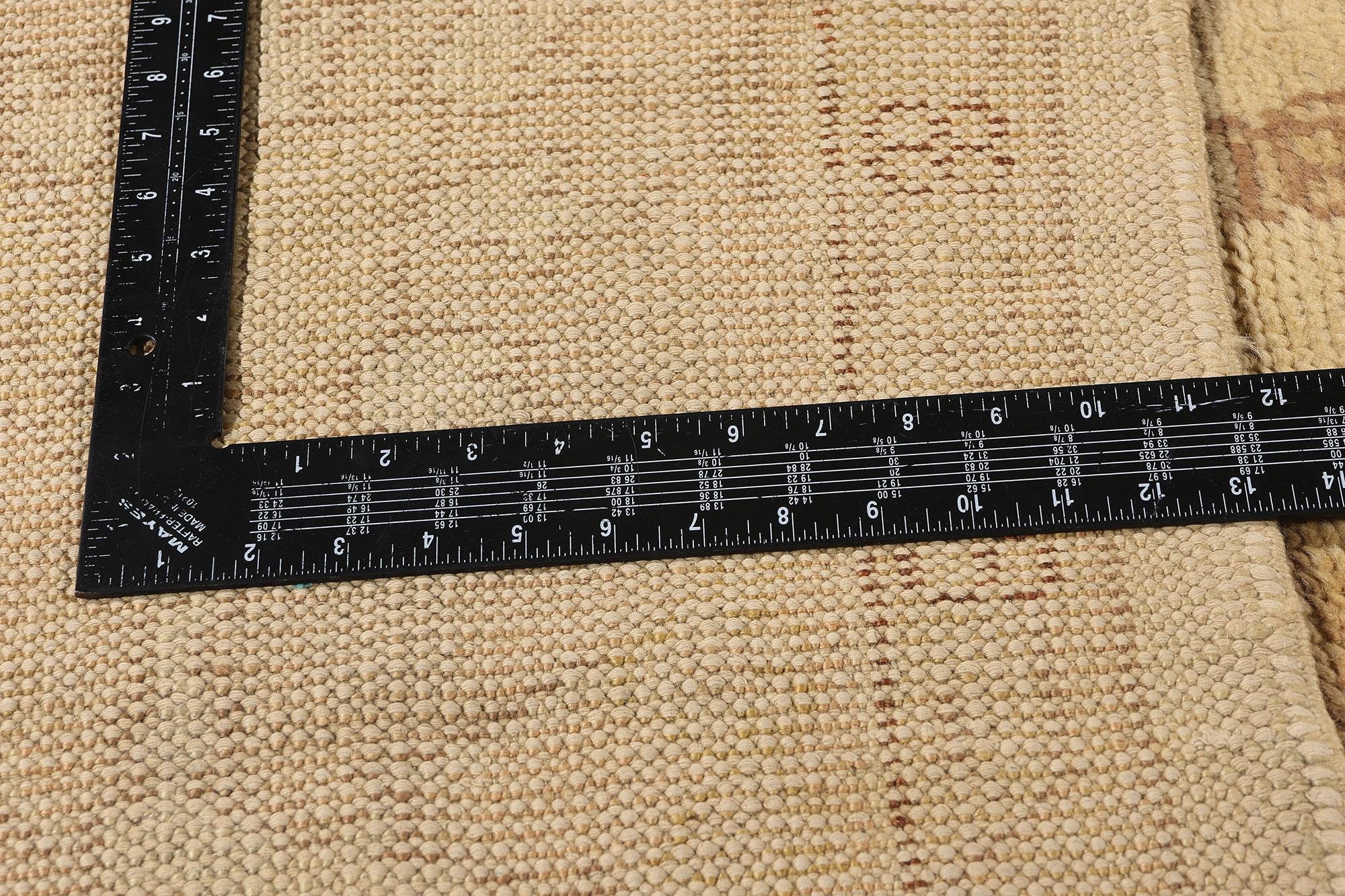 Wool 1910's Antique Neutral Turkish Oushak Rug with Organic Modern Style For Sale
