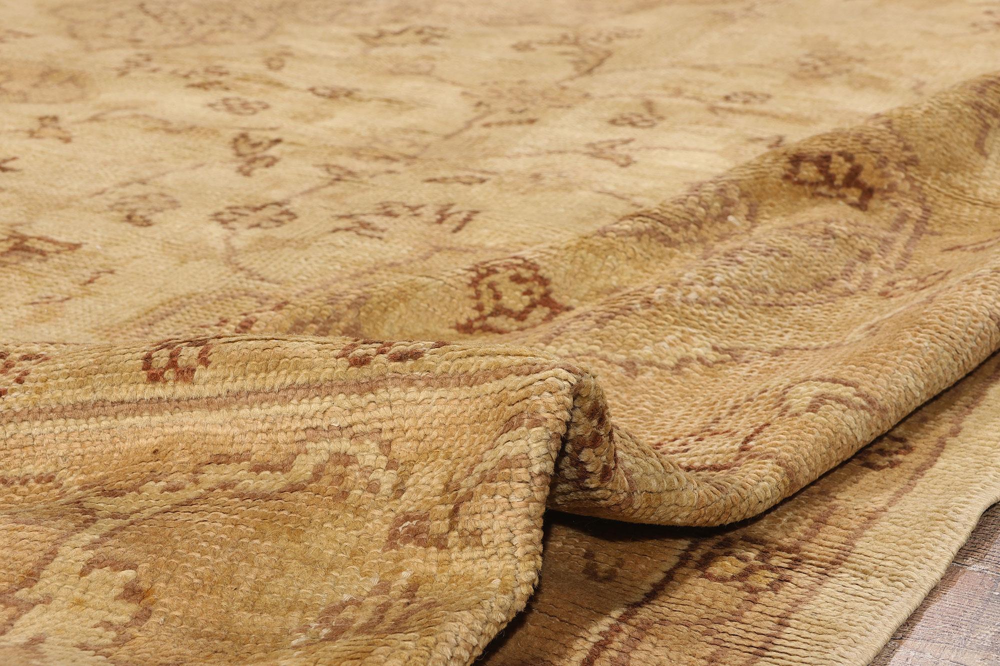 20th Century 1910's Antique Neutral Turkish Oushak Rug with Organic Modern Style For Sale