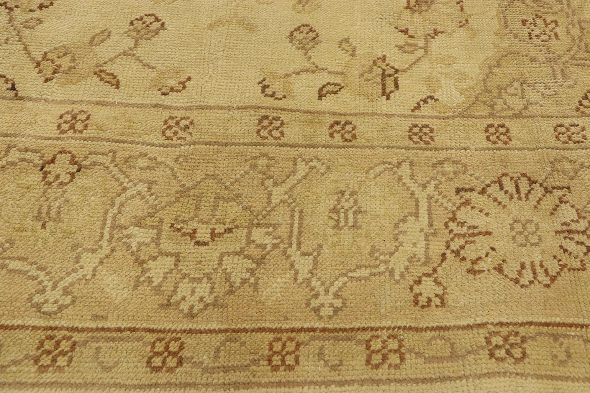 Antique Turkish Oushak Rug with French Country Style and European Cottage Charm In Good Condition For Sale In Dallas, TX