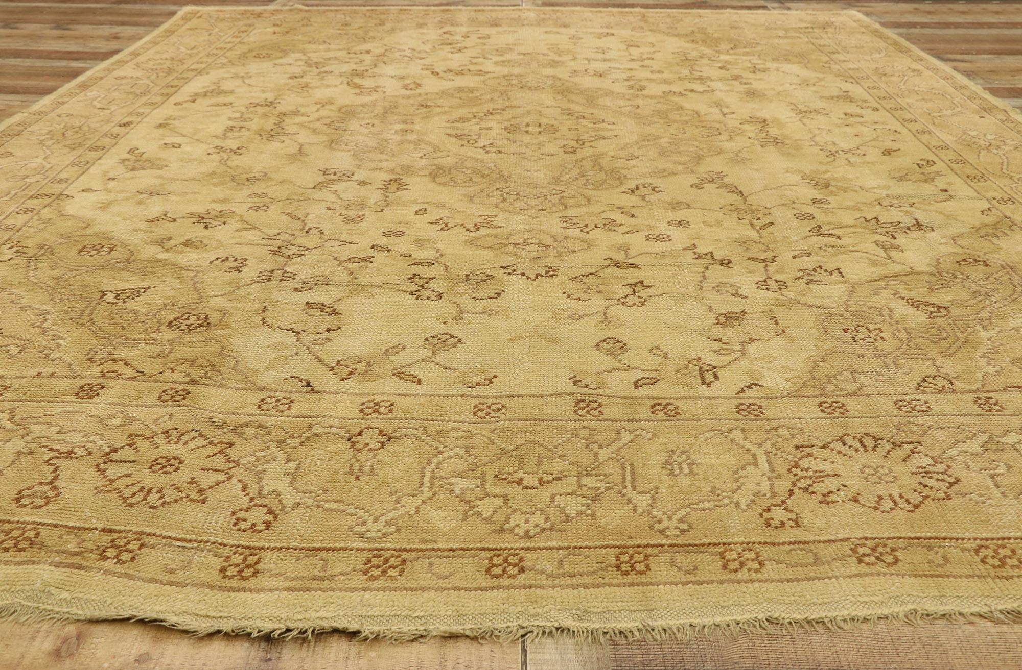 Antique Turkish Oushak Rug with French Country Style and European Cottage Charm For Sale 1