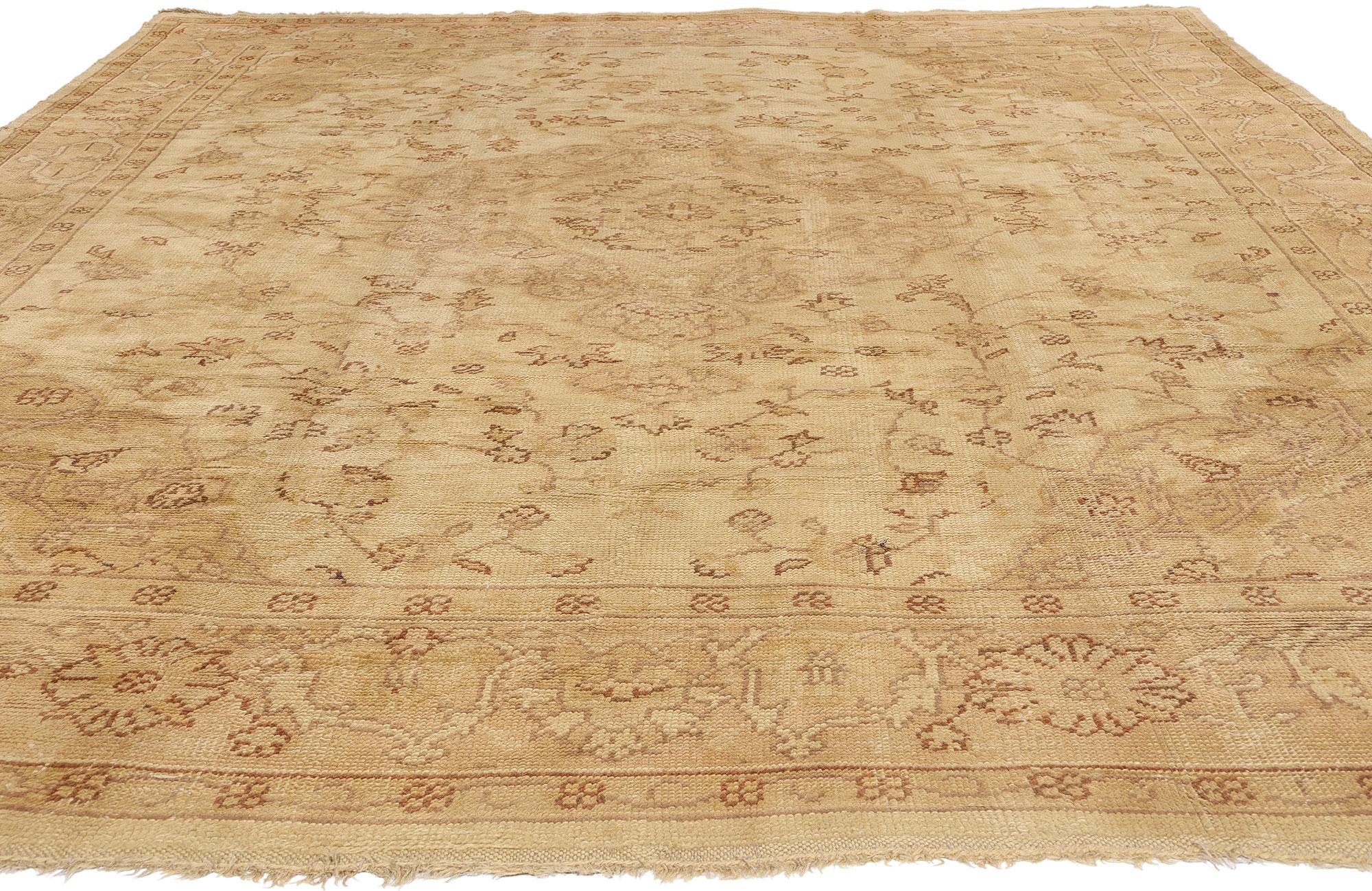 Spanish Colonial 1910's Antique Neutral Turkish Oushak Rug with Organic Modern Style For Sale