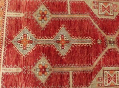 Antique Turkish Oushak Rug With Geometric Design in Red, Light Green & L. Orange