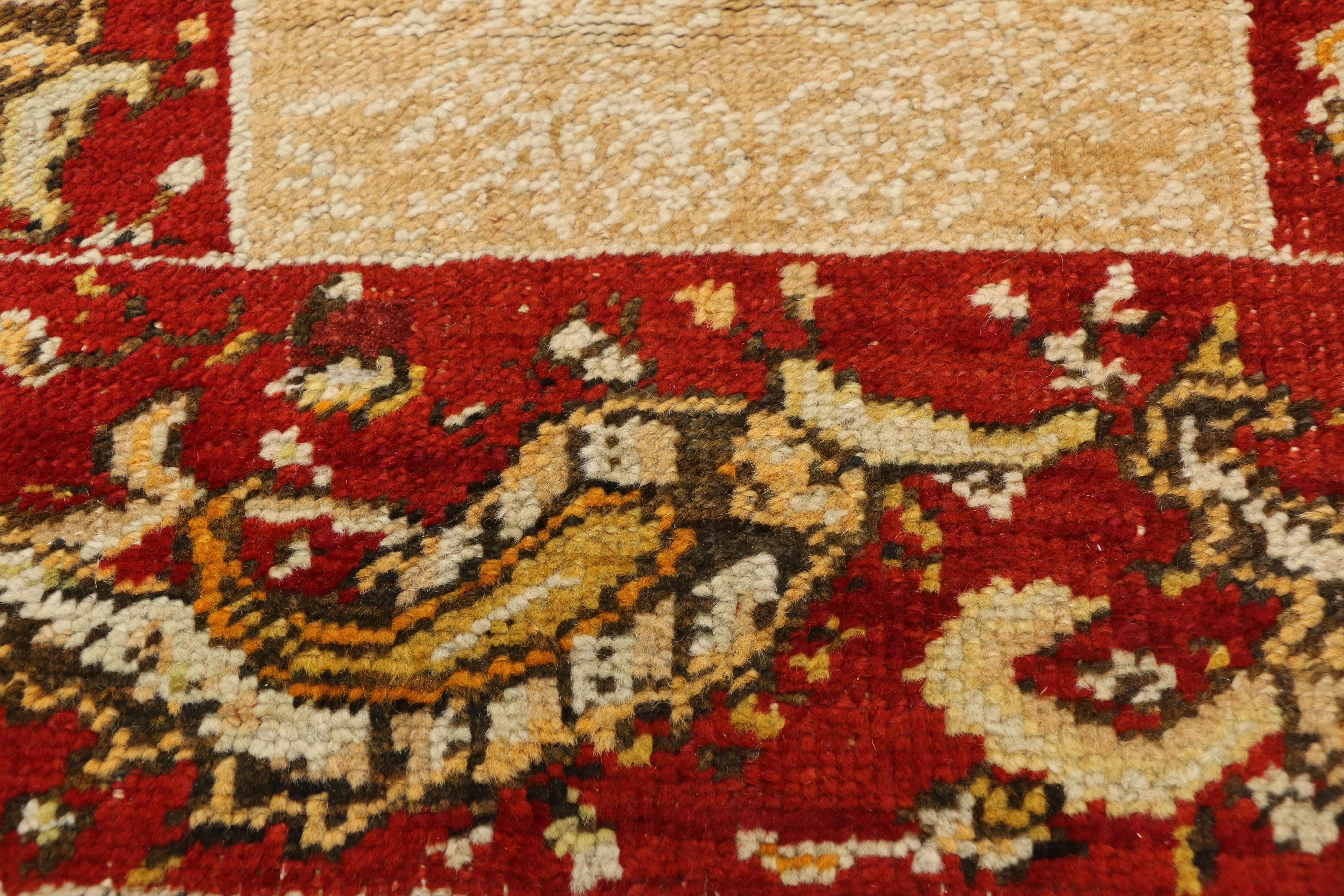 Noué à la main Fin du 19e siècle, ancien tapis turc Oushak de style traditionnel en vente