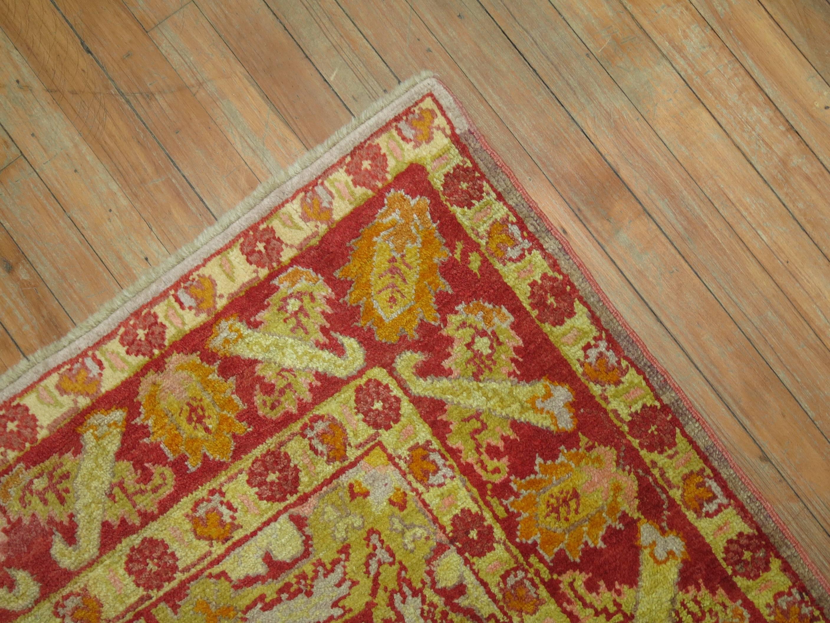 Antique Turkish Oushak Rug with Lime Green Accents For Sale 3
