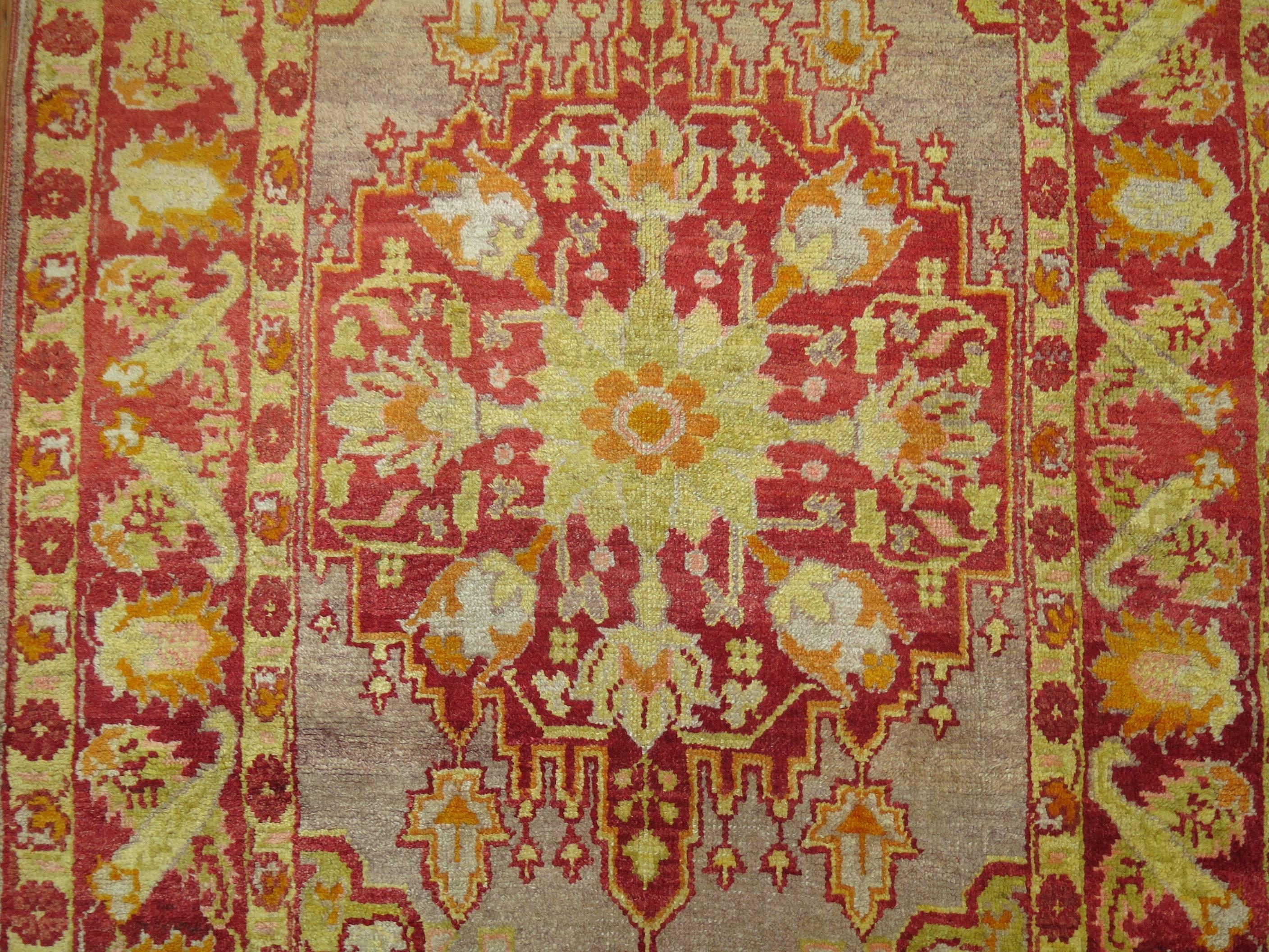 Antique Turkish Oushak Rug with Lime Green Accents For Sale 4