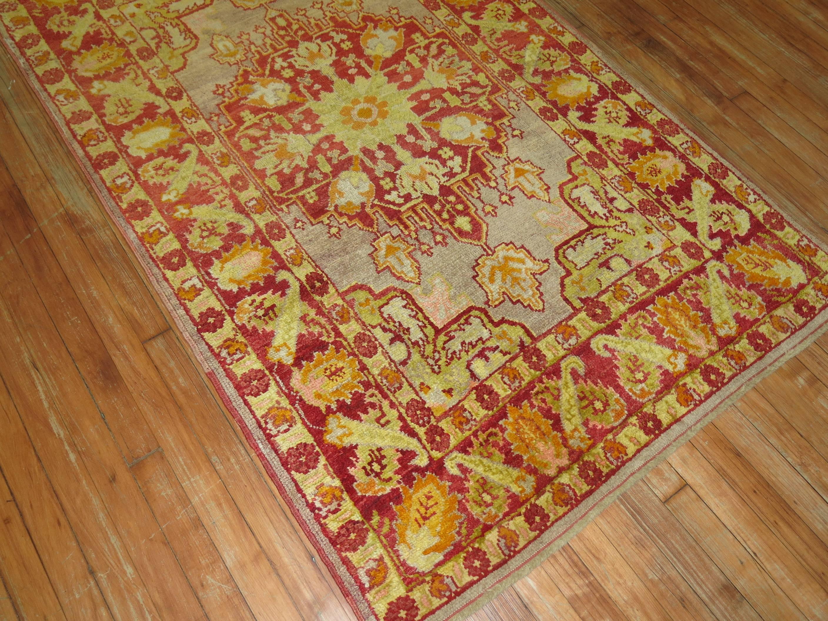 Antique Turkish Oushak Rug with Lime Green Accents For Sale 5