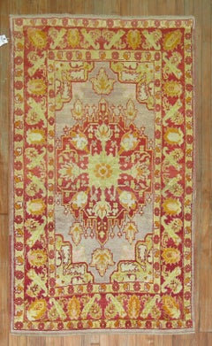 Antique Turkish Oushak Rug with Lime Green Accents